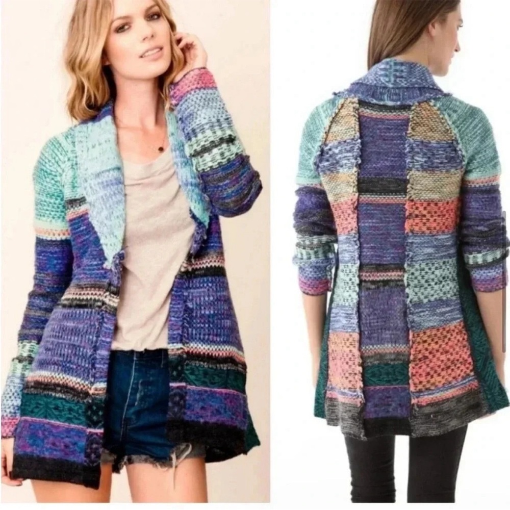 NWOT Free People Multi Colored Print Cardigan Sweater